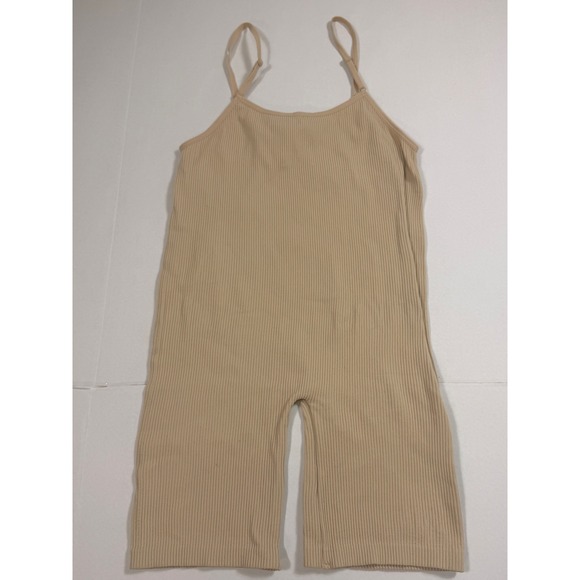 ZARA Ribbed Seamless Bodysuit Shortalls Tan Beige Women M L - Picture 7 of 7